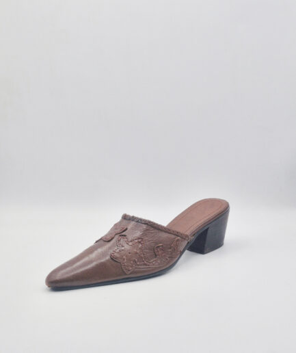 Brown leather mules